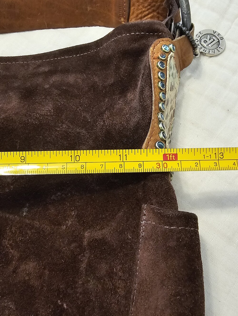 LeatherRock USA Slouchy Brown Suede Shoulder Bag w/ Crystal Handle - Picture 8 of 11